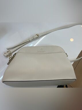 Nanette Lepore Cream Pebbled Leather Crossbody Bag with Gold Hardware